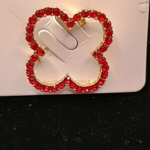 Red Cheystal and Gold Tone Brooch